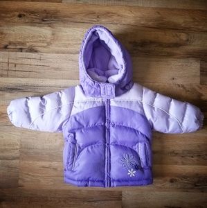 purple puffer coat with detachable hood